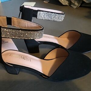 Black Rhinestone Ankle-Strap Dress Shoes for Kids